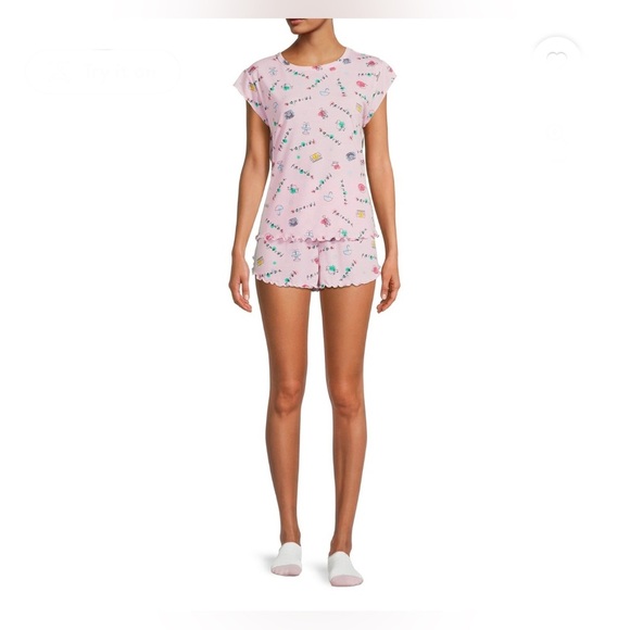 Friends show pink‎ cotton 3 Piece top shorts socks pajama set size small (4-6) - Picture 1 of 5